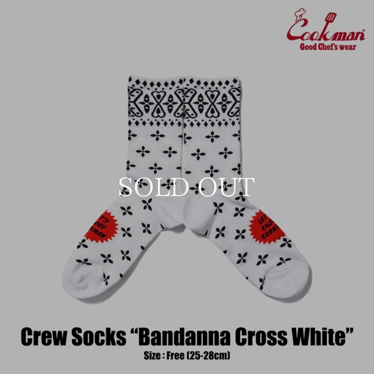 画像1: COOKMAN  ソックス Crew Socks Bandanna Cross White (1)
