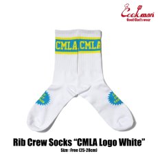 画像1: COOKMAN  ソックス Rib Crew Socks CMLA logo White (1)