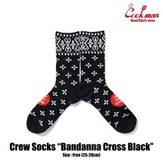 画像1: COOKMAN  ソックス Crew Socks Bandanna Cross Black (1)
