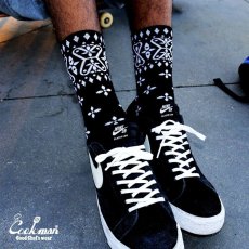 画像6: COOKMAN  ソックス Crew Socks Bandanna Cross Black (6)