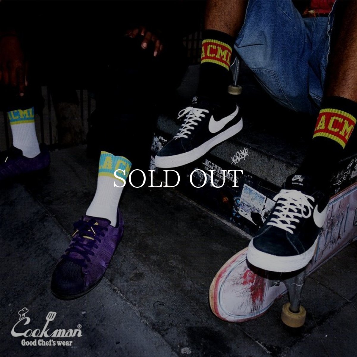 画像13: COOKMAN  ソックス Rib Crew Socks CMLA logo Black (13)