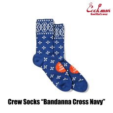 画像3: COOKMAN  ソックス Crew Socks Bandanna Cross Navy (3)