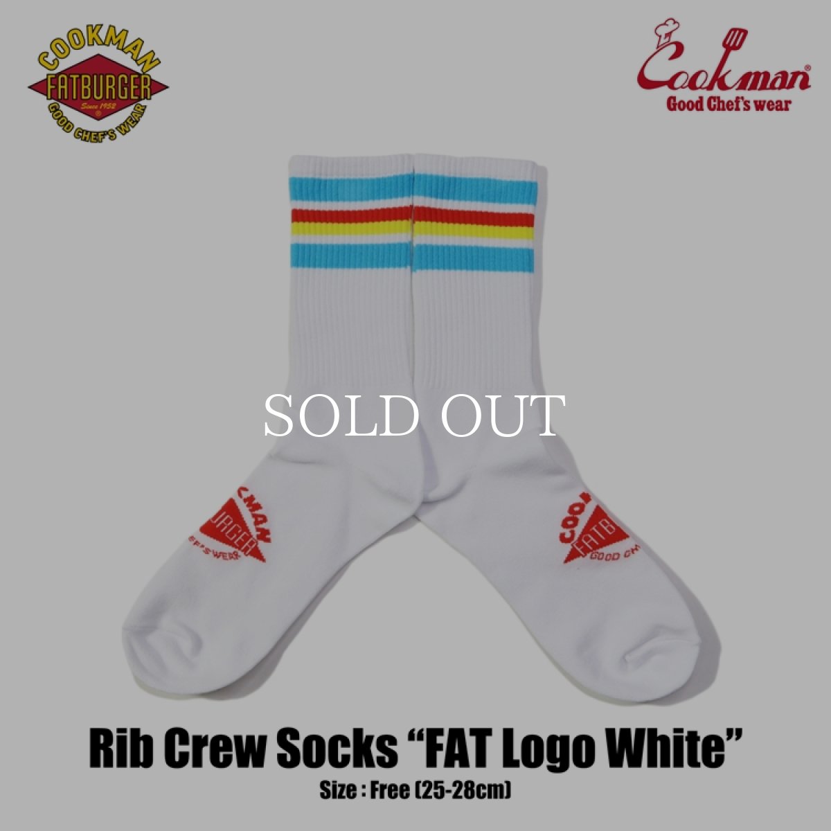 画像1: COOKMAN  Rib Crew Socks FAT Logo White (1)