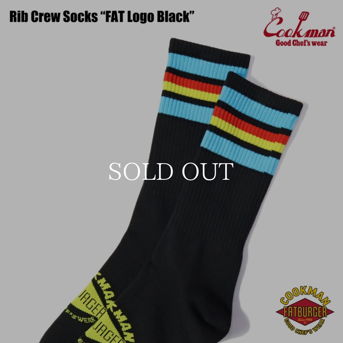 画像3: COOKMAN  Rib Crew Socks FAT Logo Black (3)