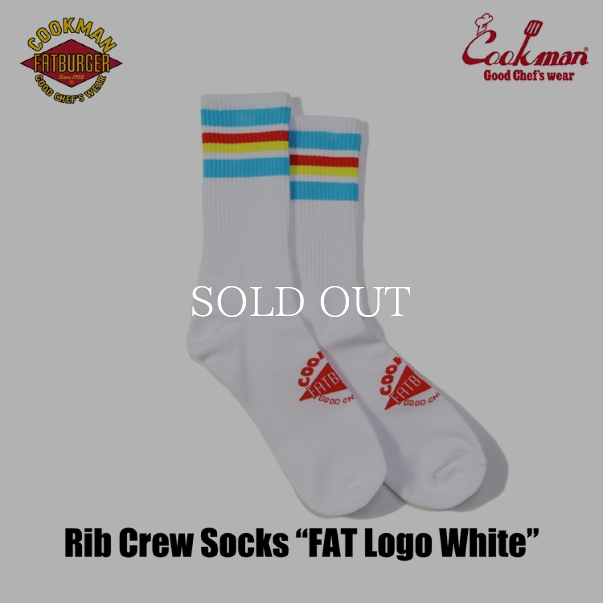 画像2: COOKMAN  Rib Crew Socks FAT Logo White (2)