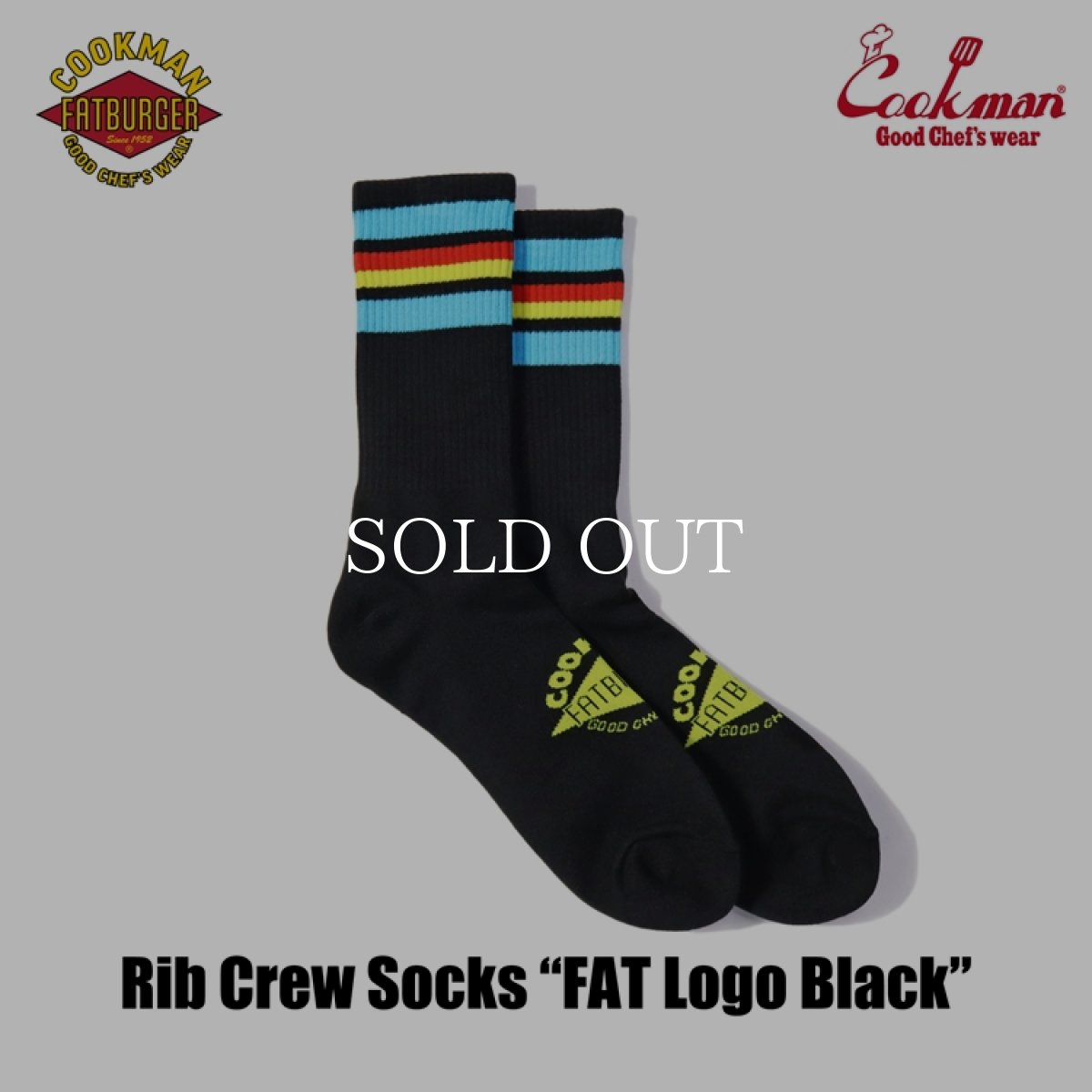 画像2: COOKMAN  Rib Crew Socks FAT Logo Black (2)