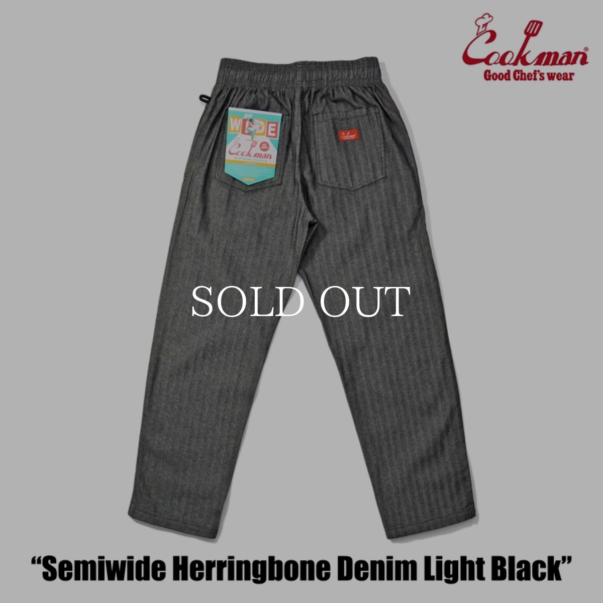画像3: COOKMAN  シェフパンツ Chef Pants Semiwide Herringbone Denim Light Black (3)