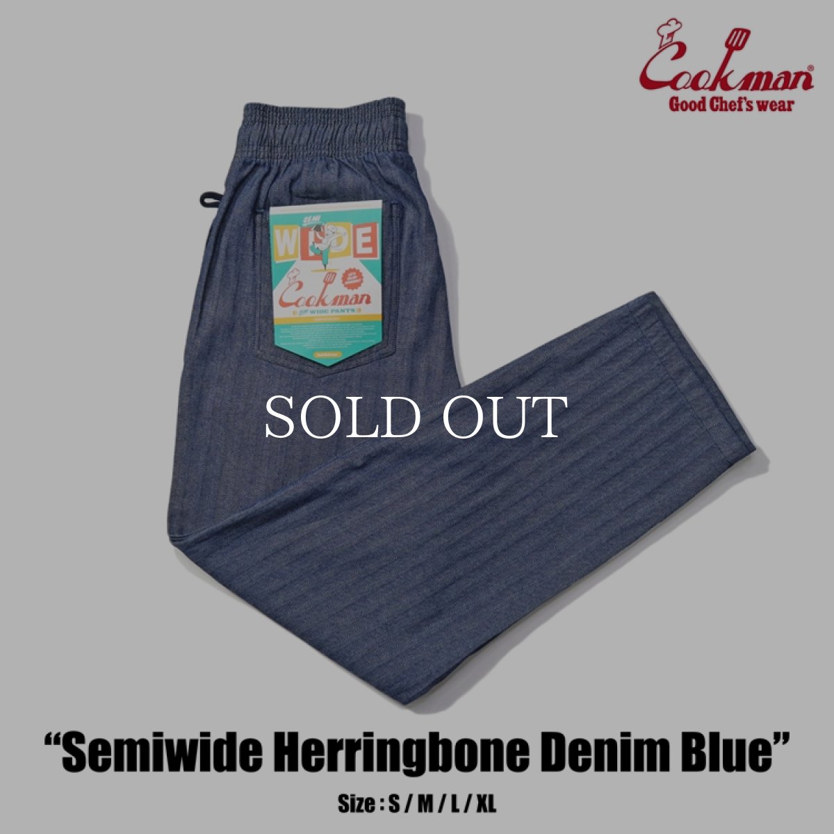 画像1: COOKMAN  シェフパンツ Chef Pants Semiwide Herringbone Denim Blue (1)