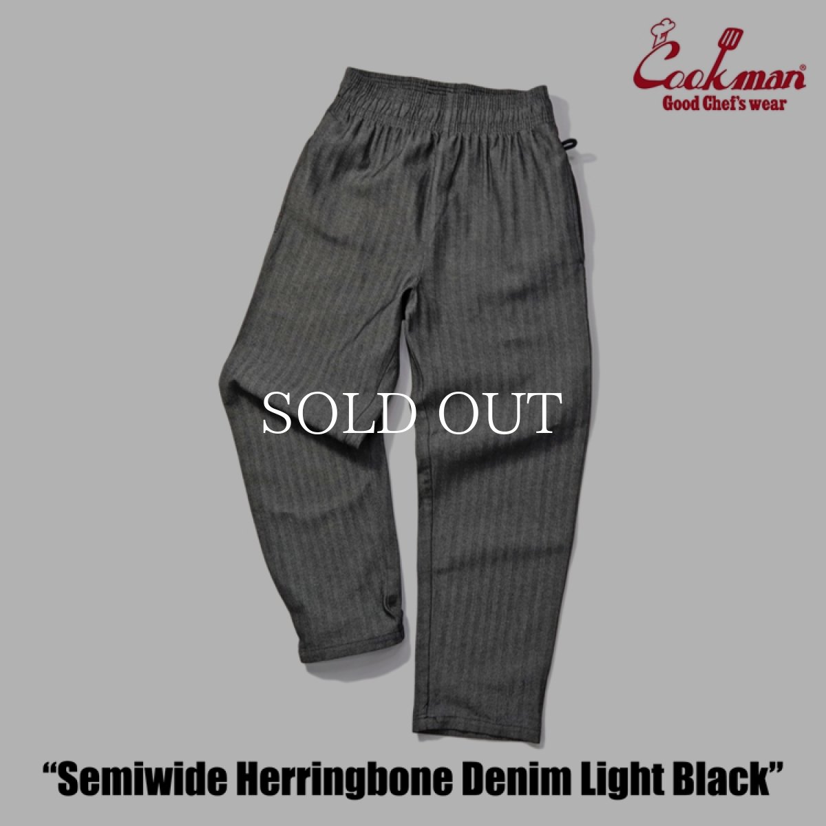 画像4: COOKMAN  シェフパンツ Chef Pants Semiwide Herringbone Denim Light Black (4)