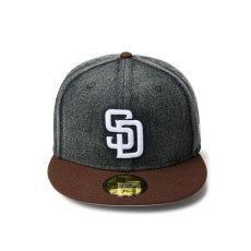 画像2: NEW ERA  59FIFTY MLB Denim 2-Tone サンディエゴ・パドレス ウォッシュド ブラックデニム バーントウッドバイザー (2)