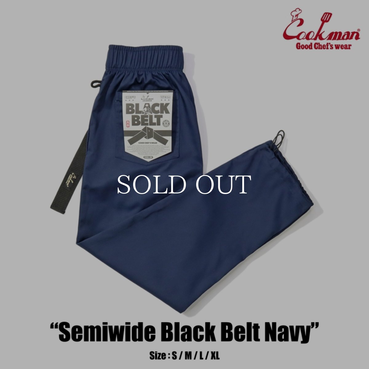 画像1: COOKMAN  シェフパンツ Chef Pants Semiwide Black Belt Navy (1)