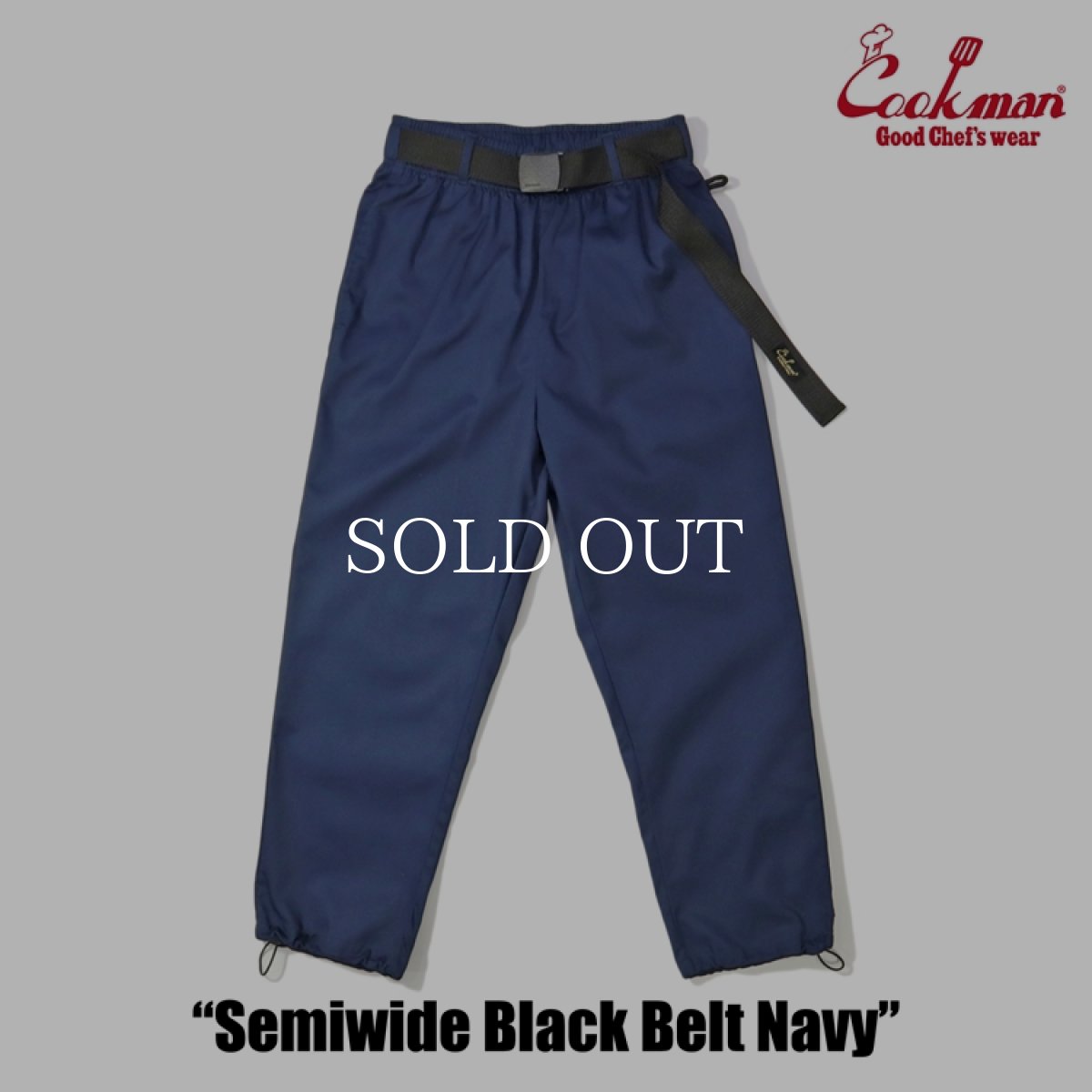 画像2: COOKMAN  シェフパンツ Chef Pants Semiwide Black Belt Navy (2)