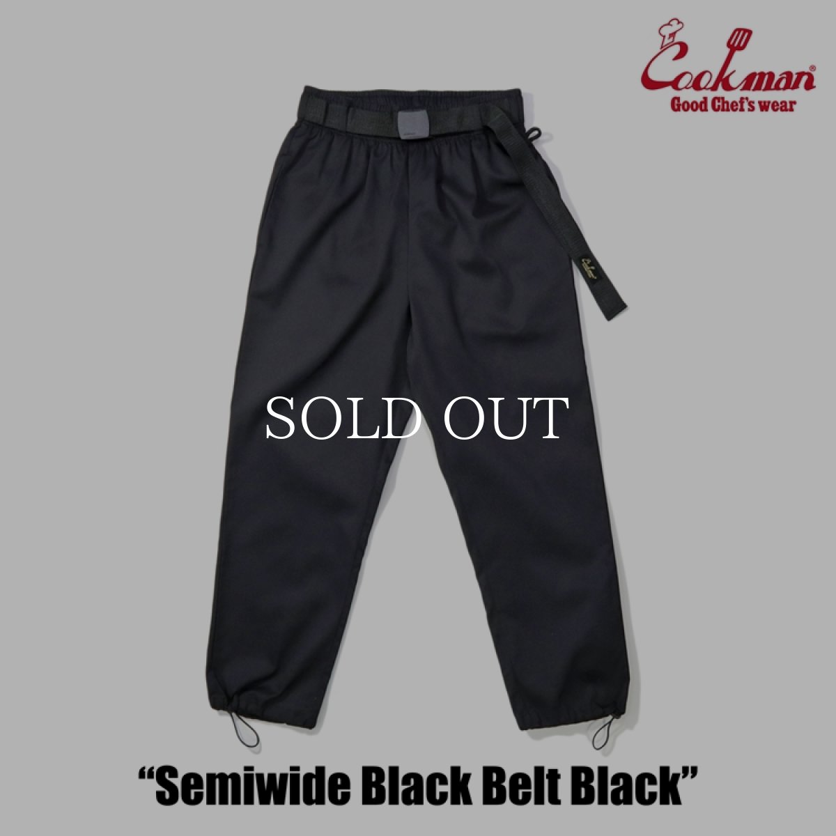 画像2: COOKMAN  シェフパンツ Chef Pants Semiwide Black Belt Black (2)
