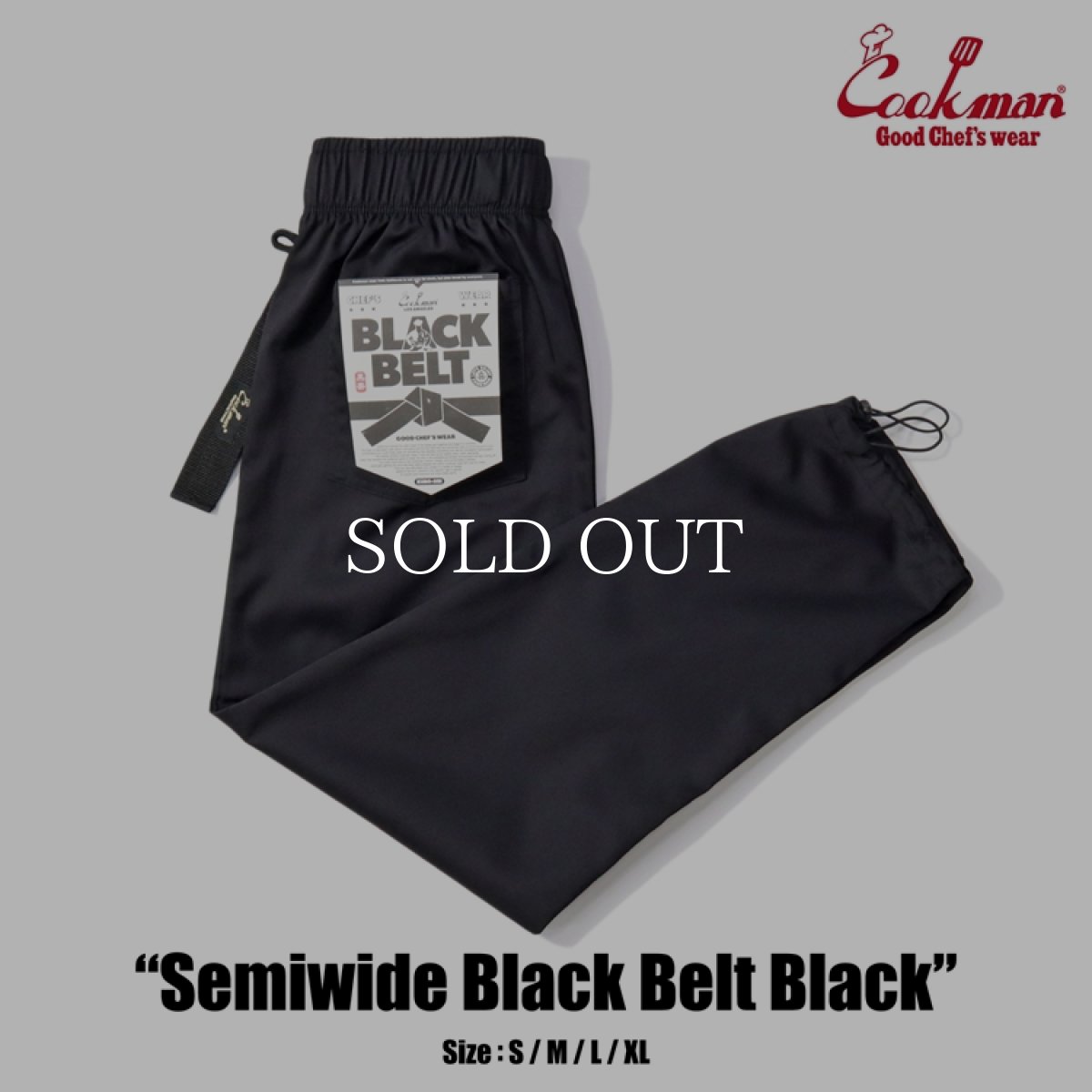 画像1: COOKMAN  シェフパンツ Chef Pants Semiwide Black Belt Black (1)