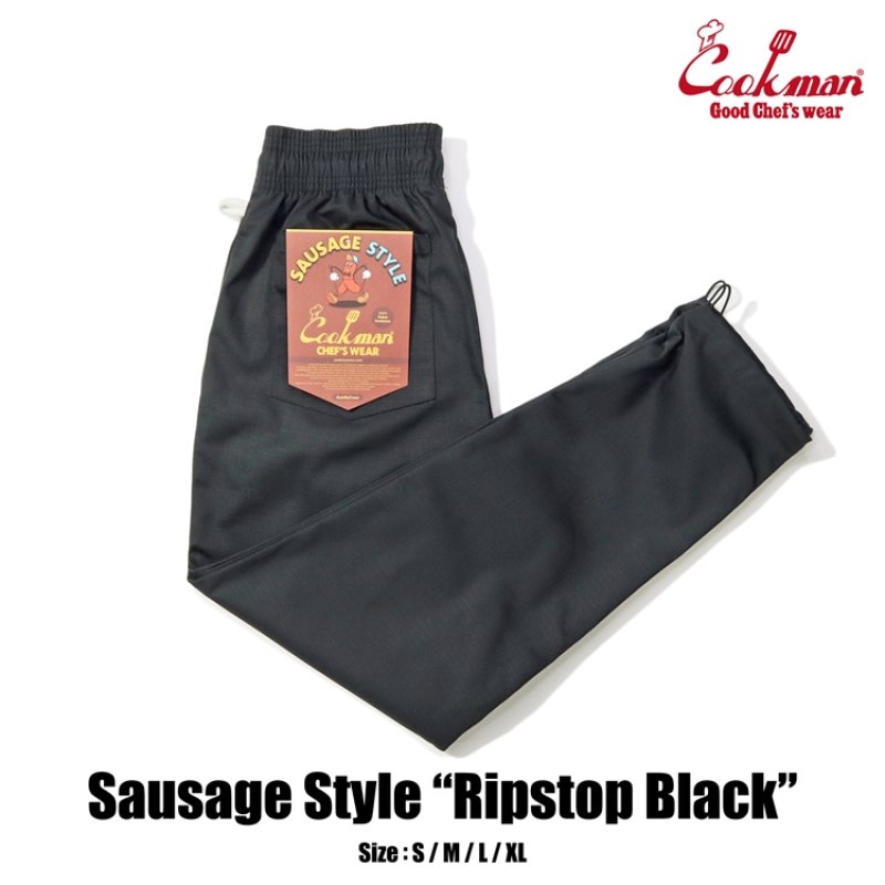 COOKMAN シェフパンツ Chef Pants Sausage Style Ripstop Black 231