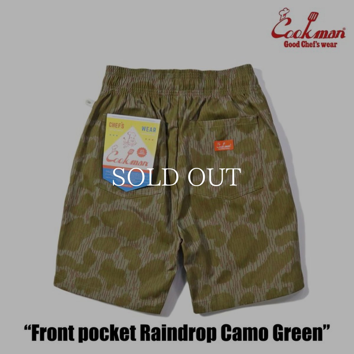 画像4: COOKMAN  シェフパンツ Chef Pants Short Front Pocket Raindrop Camo Green (4)