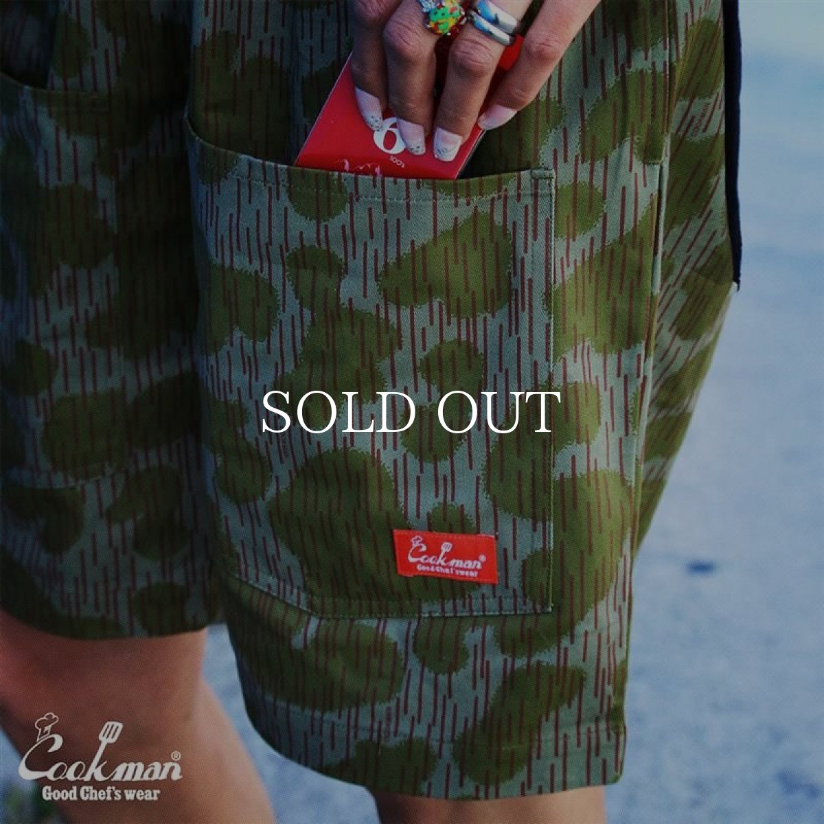 画像12: COOKMAN  シェフパンツ Chef Pants Short Front Pocket Raindrop Camo Green (12)
