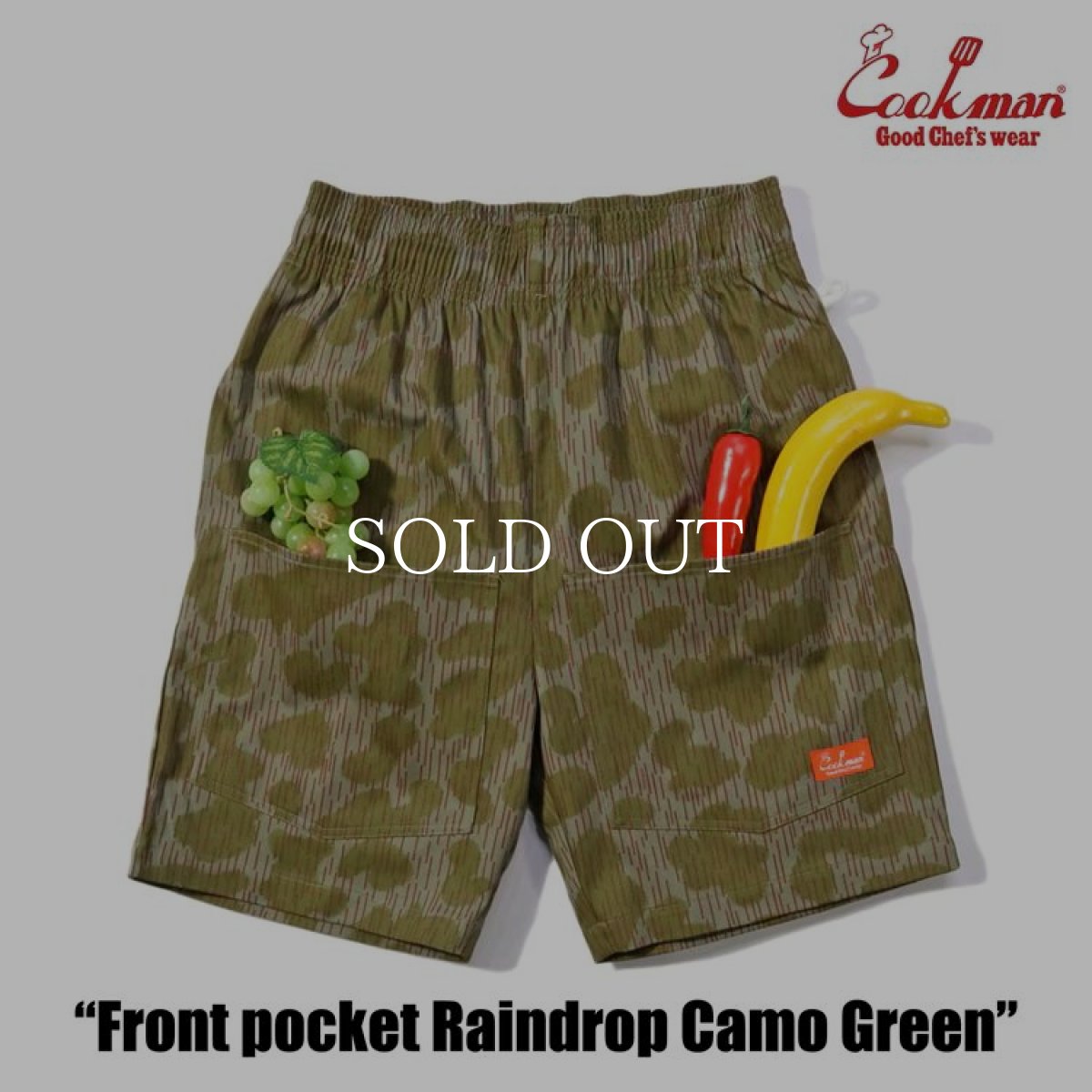 画像3: COOKMAN  シェフパンツ Chef Pants Short Front Pocket Raindrop Camo Green (3)