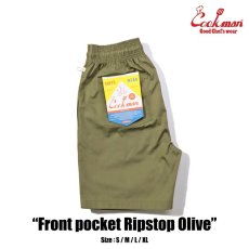 画像1: COOKMAN  シェフパンツ Chef Pants Short Front Pocket Ripstop Olive (1)
