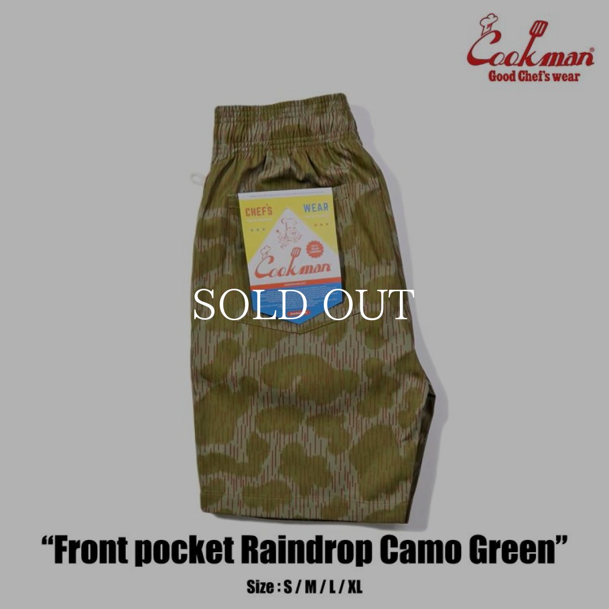 画像1: COOKMAN  シェフパンツ Chef Pants Short Front Pocket Raindrop Camo Green (1)
