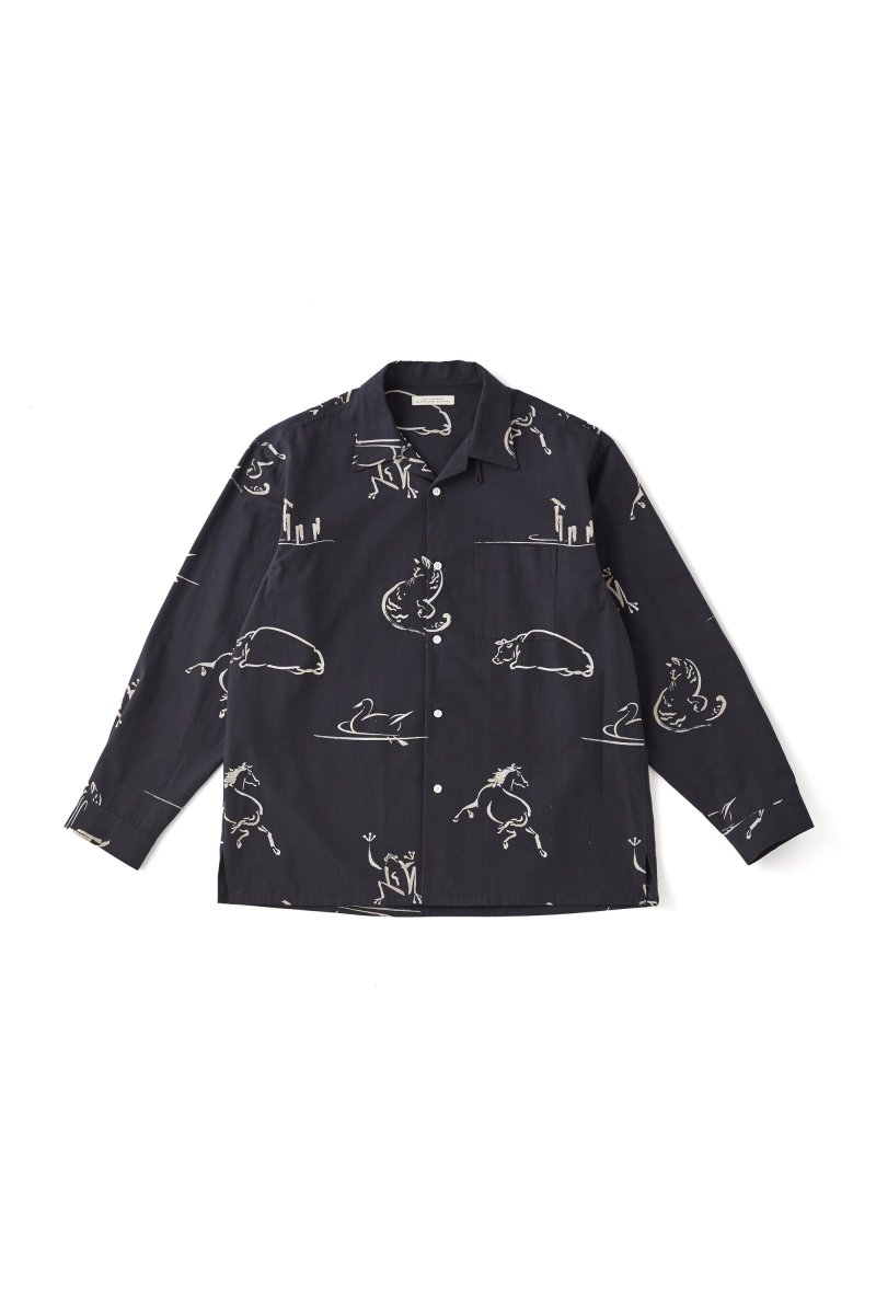 画像1: OLD JOE   ORIGINAL PRINTED OPEN COLLAR SHIRTS (Animal Drawing)  (1)
