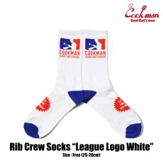 画像1: COOKMAN  ソックス Rib Crew Socks League Logo White (1)