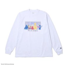 画像1: NEW ERA  長袖 オーバーサイズド コットン Tシャツ SESAME STREET セサミストリート Baseball ホワイト (1)