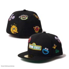 画像1: NEW ERA  59FIFTY SESAME STREET セサミストリート オールオーバー ブラック (1)