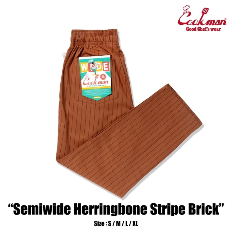 COOKMAN シェフパンツ Chef Pants Semiwide Herringbone Stripe Brick