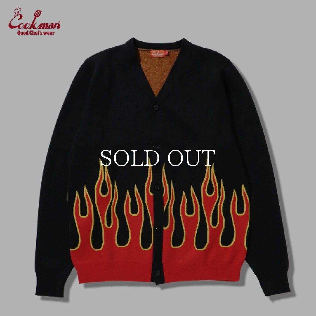 画像1: COOKMAN  カーディガン Knitted Cardigan Flame Black (1)