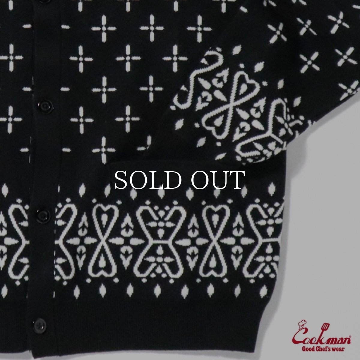 画像5: COOKMAN  カーディガン Knitted Cardigan Bandanna Cross Black (5)