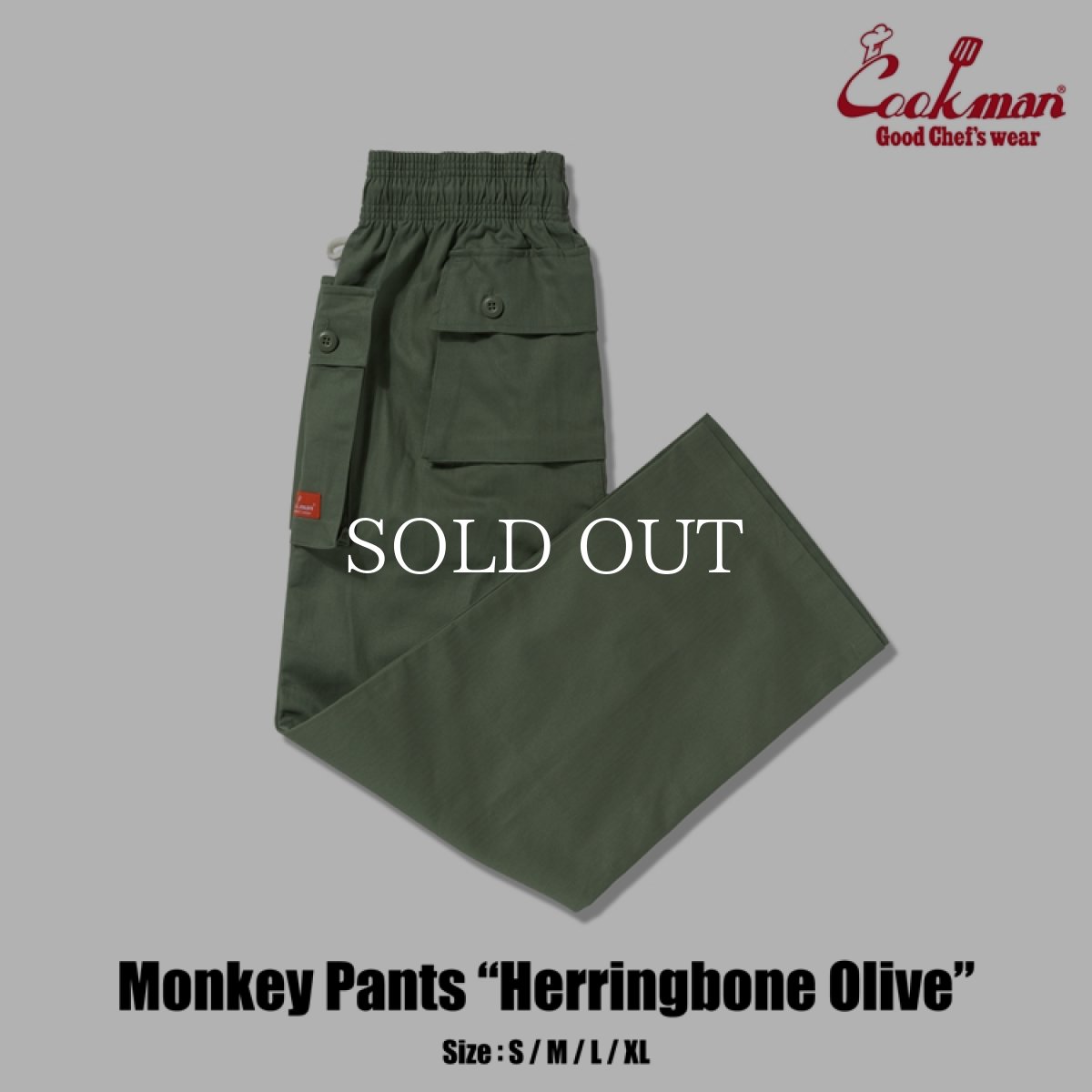 画像1: COOKMAN  モンキーパンツ Monkey Pants Herringbone Olive (1)