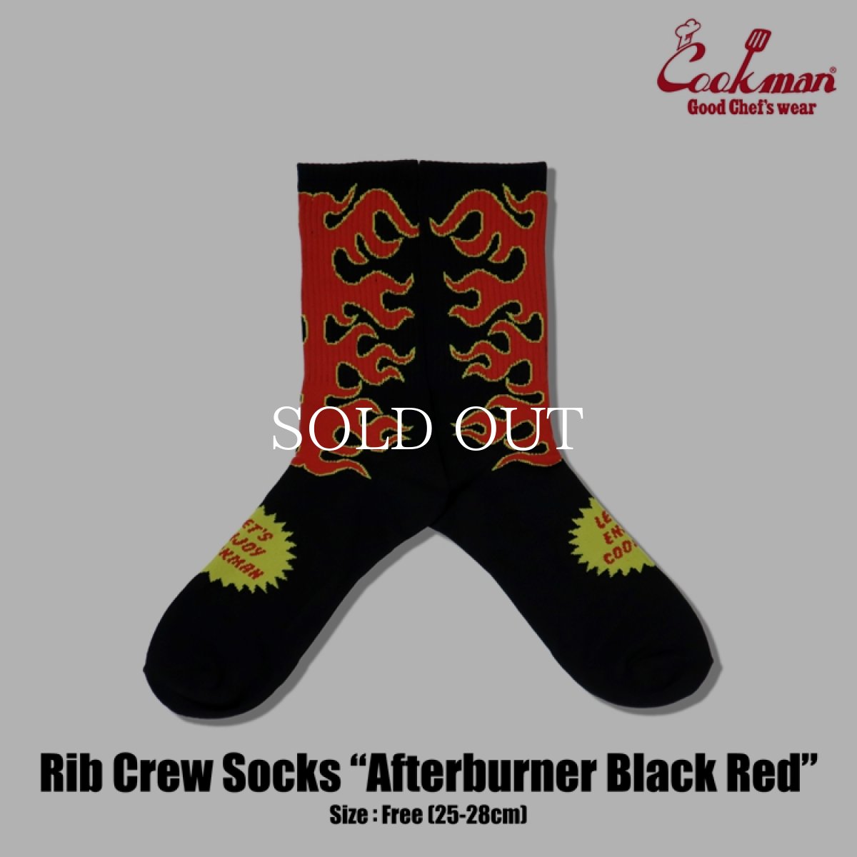 画像1: COOKMAN  ソックス Rib Crew Socks Afterburner Black Red (1)