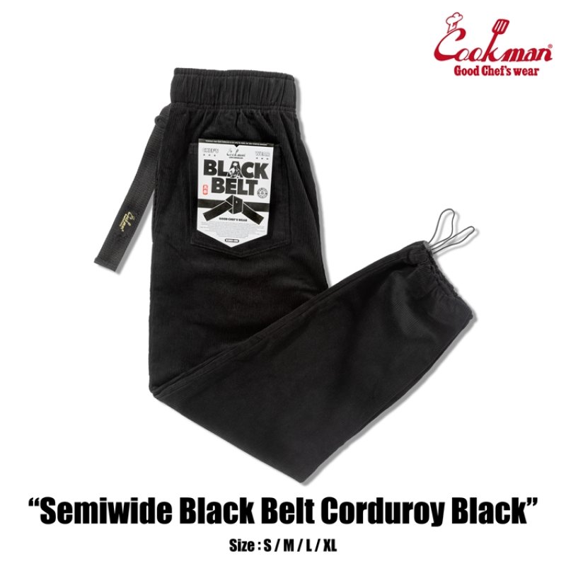 COOKMAN シェフパンツ Chef Pants SemiwideBlack Belt Corduroy Black