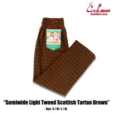 画像1: COOKMAN  シェフパンツ Chef Pants Semiwide Light Tweed Scottish Tartan Brown (1)