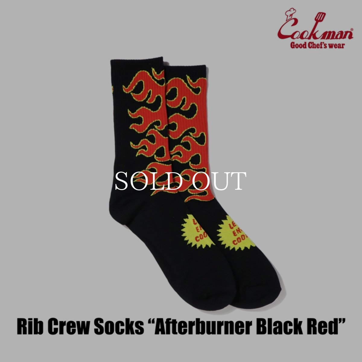 画像2: COOKMAN  ソックス Rib Crew Socks Afterburner Black Red (2)