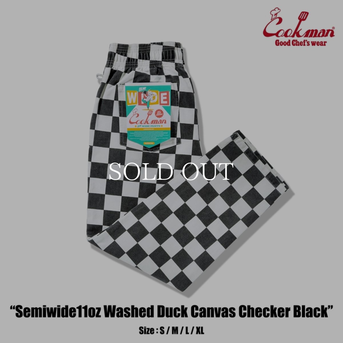 画像1: COOKMAN  シェフパンツ Chef Pants Semiwide11oz Washed Duck Canvas Checker Black (1)