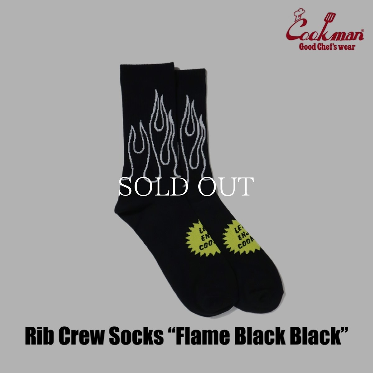 画像2: COOKMAN  ソックス Rib Crew Socks Flame Black Black (2)