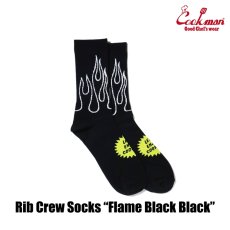 画像2: COOKMAN  ソックス Rib Crew Socks Flame Black Black (2)