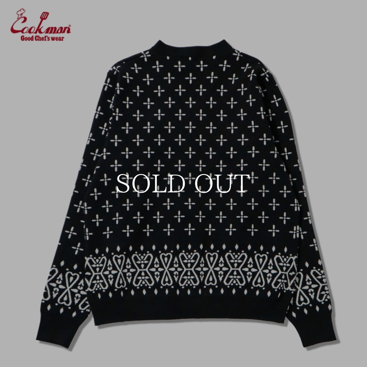 画像2: COOKMAN  カーディガン Knitted Cardigan Bandanna Cross Black (2)