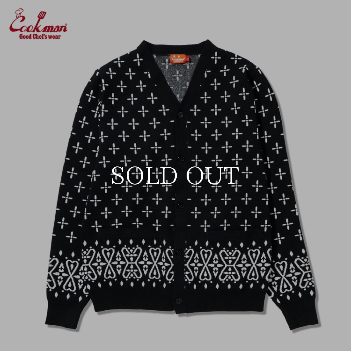 画像1: COOKMAN  カーディガン Knitted Cardigan Bandanna Cross Black (1)