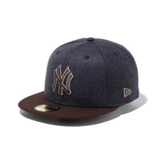 画像1: NEW ERA  59FIFTY Heather Pack ニューヨーク・ヤンキース ヘザーネイビー バーントウッドバイザー (1)