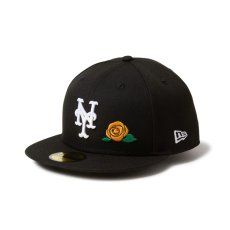 画像1: NEW ERA  59FIFTY With Rose ニューヨーク・メッツ ブラック (1)