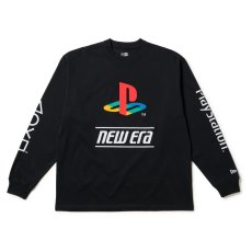 画像1: NEW ERA  長袖 オーバーサイズド コットン Tシャツ PlayStation プレイステーション ファミリーマーク ニューエラロゴ ブラック (1)