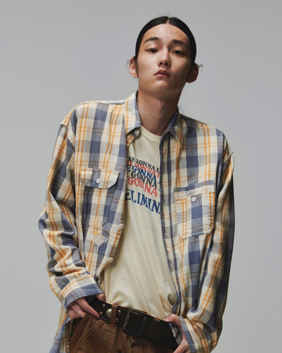 画像31: BOW WOW  UNIQUE POCKET CHECKED FLANNEL SHIRT AGED (31)