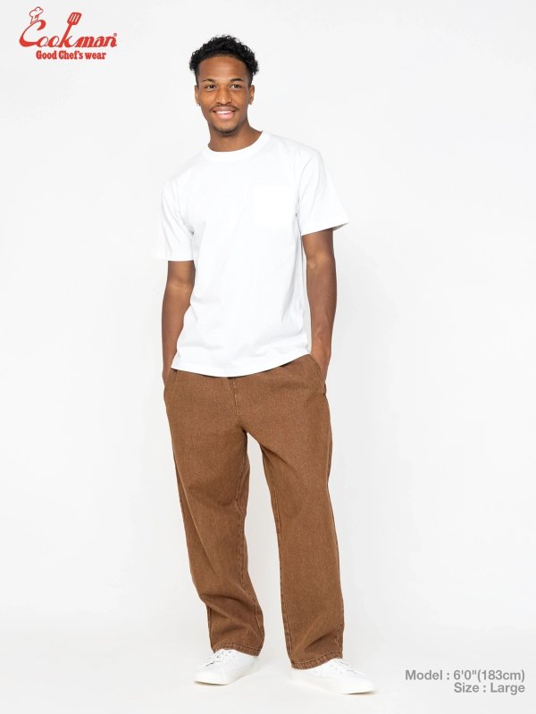 COOKMAN シェフパンツ Chef Pants Semiwide Denim Brown 231-61837