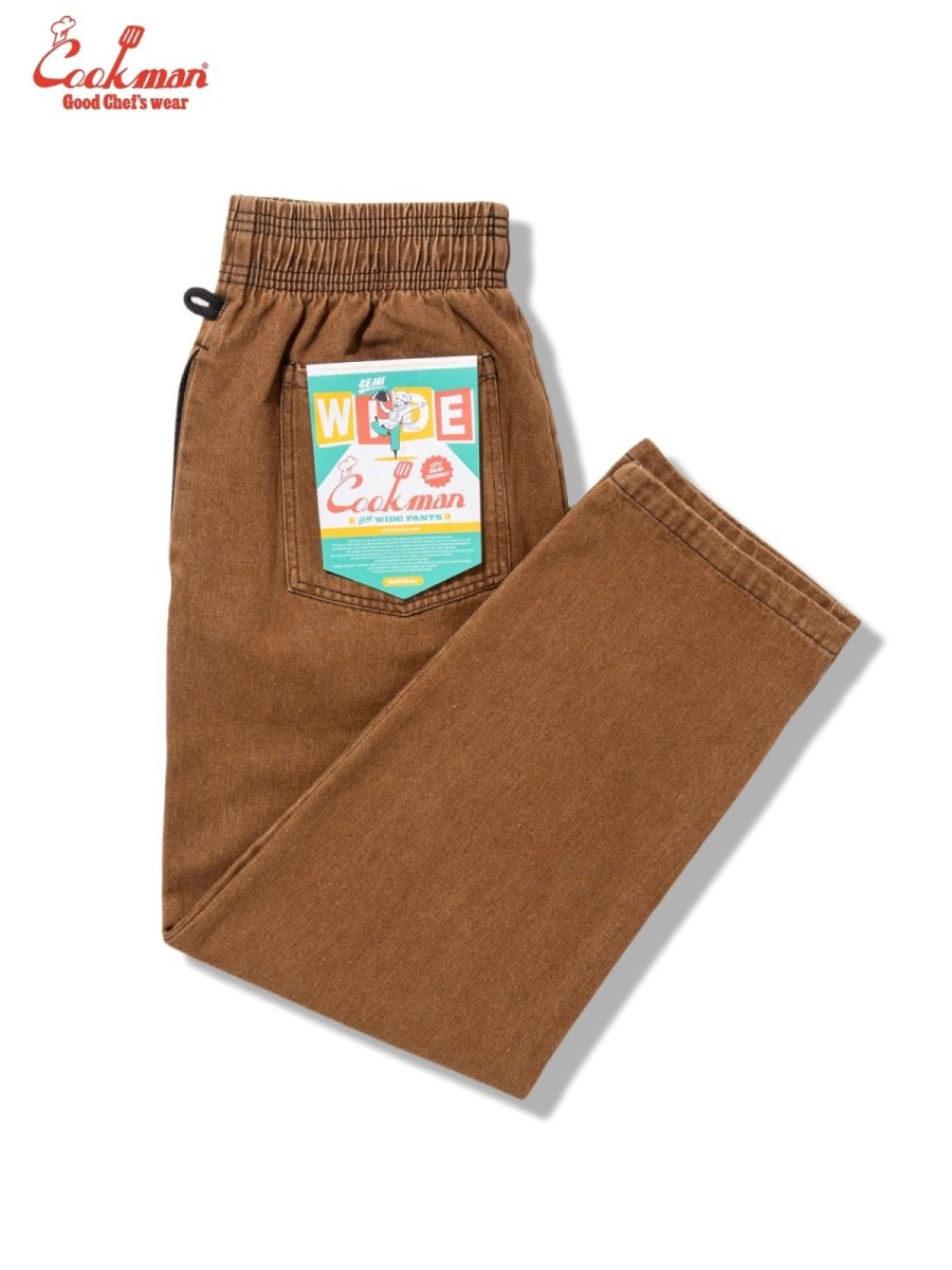 画像1: COOKMAN  シェフパンツ Chef Pants Semiwide Denim Brown (1)