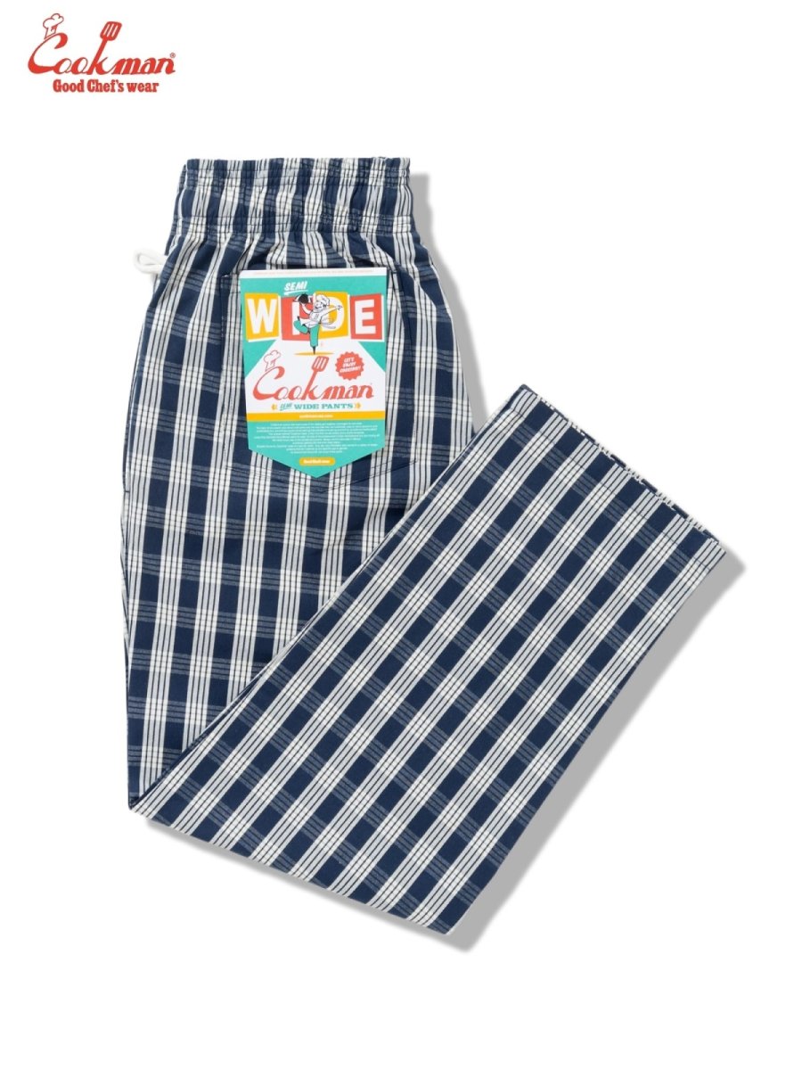 画像1: COOKMAN  シェフパンツ Chef Pants Semiwide PALAKA Check Navy (1)