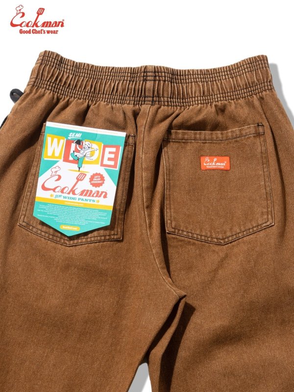 COOKMAN シェフパンツ Chef Pants Semiwide Denim Brown 231-61837
