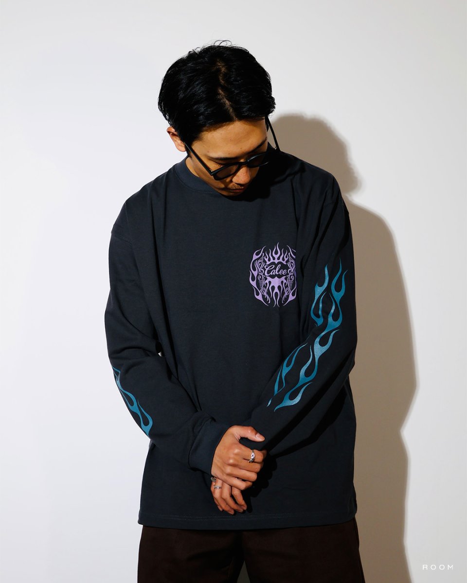 画像3: CALEE  VINTAGE TYPE FLAME LOGO PINSTRIPING L/ S TEE ＜NATURALLY PAINT DESIGN＞ (3)